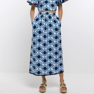Blue Linen Maxi Skirt
